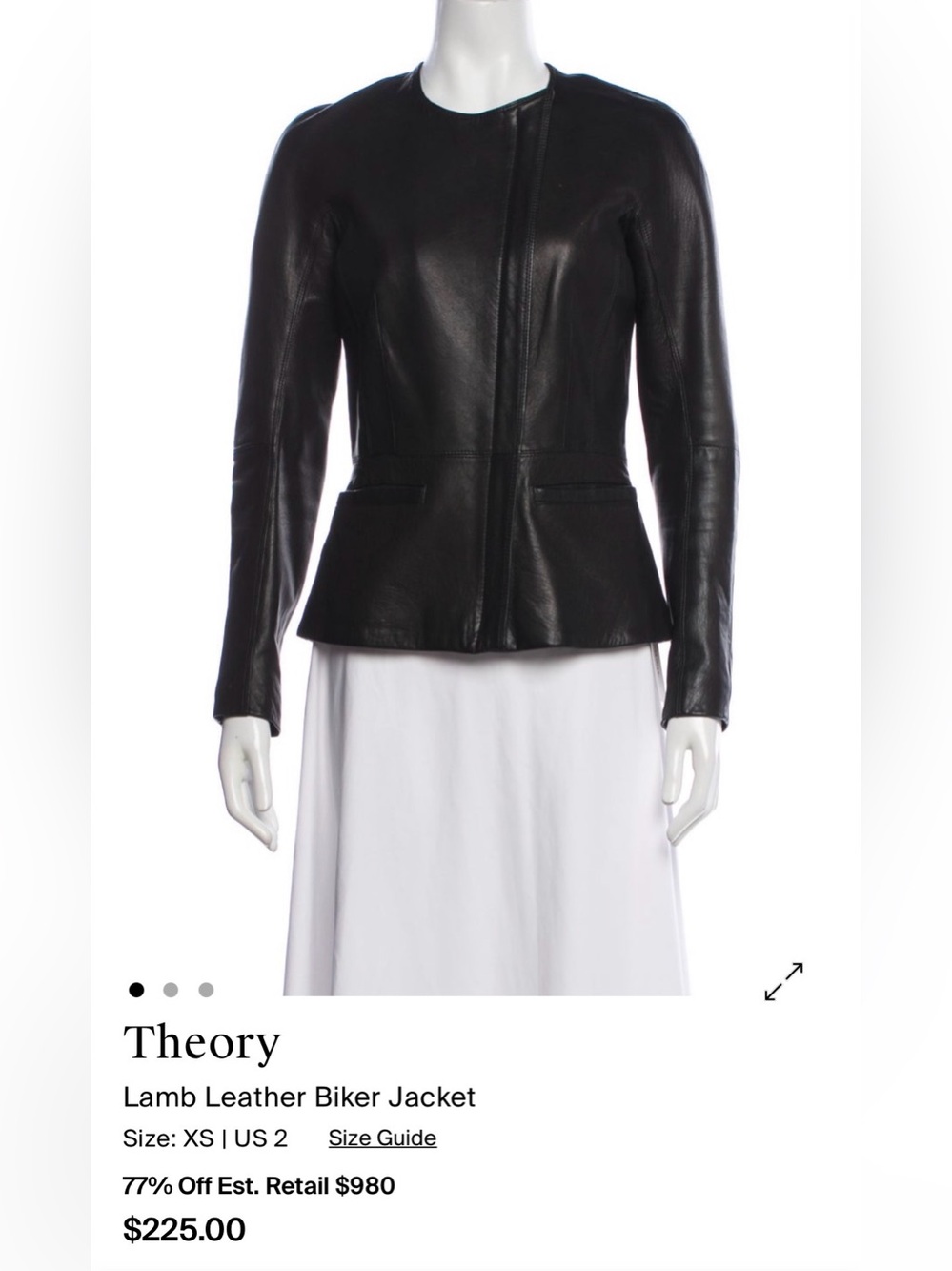Theory Minimalist Sleek Black Genuine Real 100% Lamb Leather Jacket